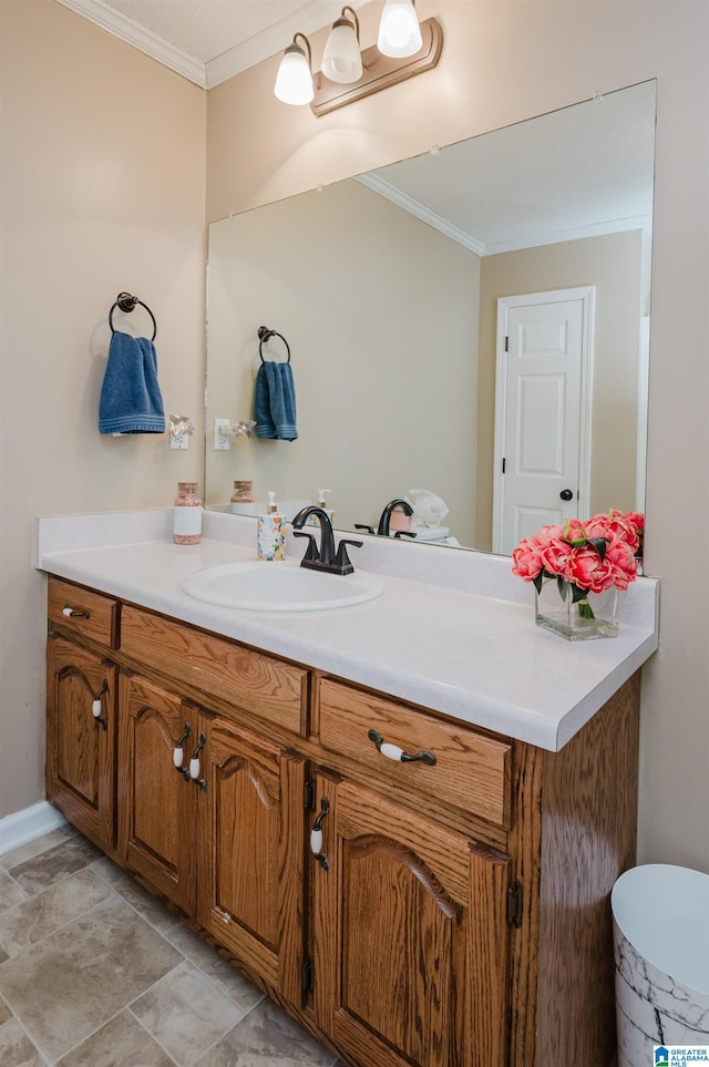 bathroom featuring vanity and ornamental molding