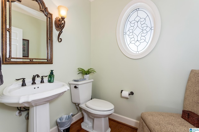 bathroom featuring hardwood / wood-style floors, toilet, and sink