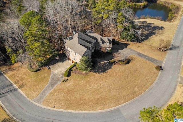 bird's eye view featuring a water view