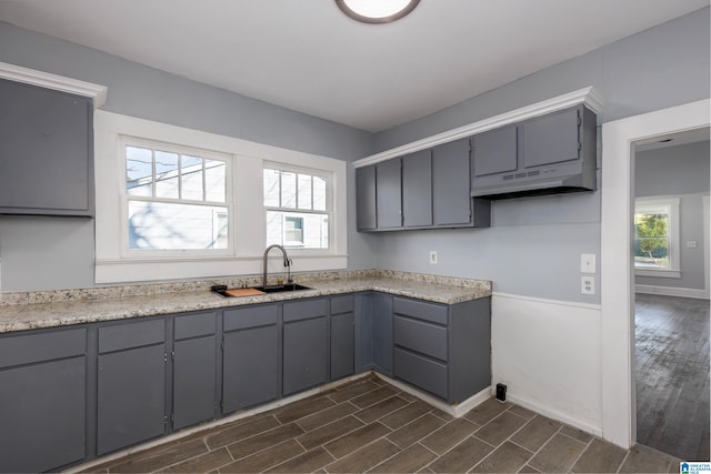 kitchen with gray cabinets and sink