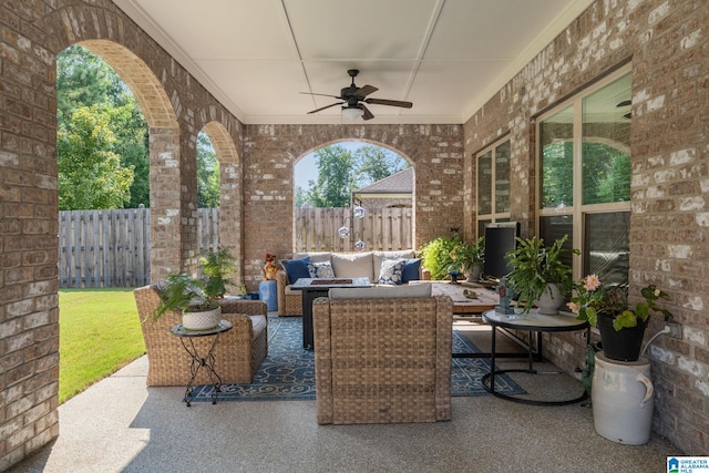 view of patio featuring outdoor lounge area and ceiling fan