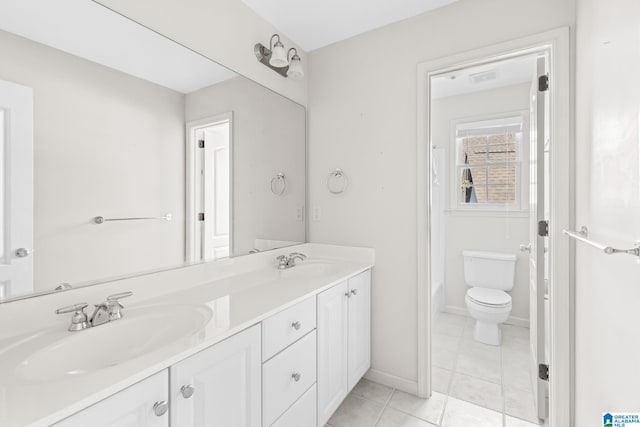 bathroom with tile patterned flooring, vanity, and toilet