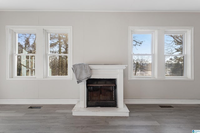 living room with dark wood-type flooring