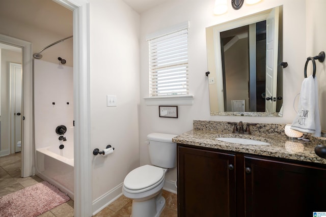 full bathroom with tile patterned floors, vanity, toilet, and bathing tub / shower combination