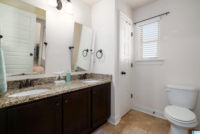 bathroom featuring tile patterned flooring, vanity, and toilet