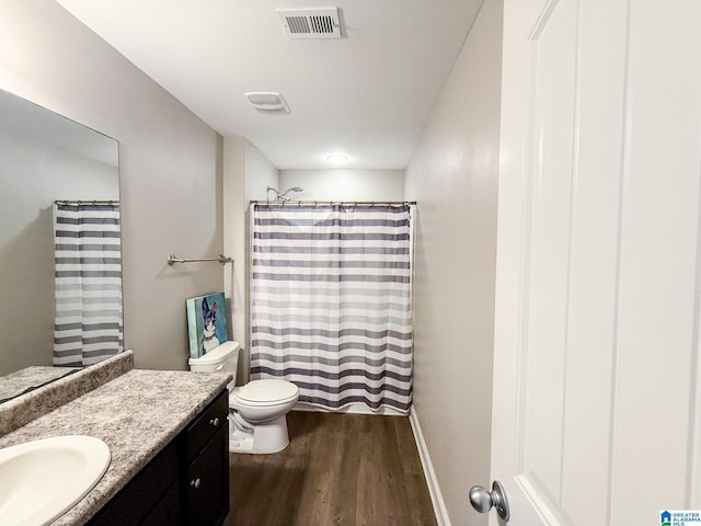 bathroom featuring vanity, toilet, and wood-type flooring