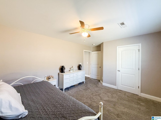 bedroom featuring carpet flooring and ceiling fan