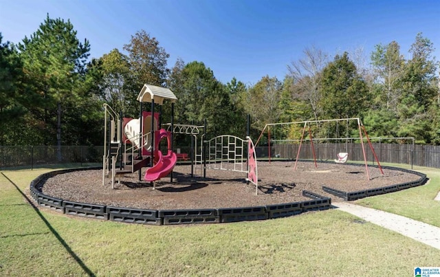 view of jungle gym with a yard