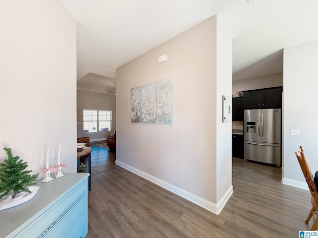 hall with dark hardwood / wood-style floors