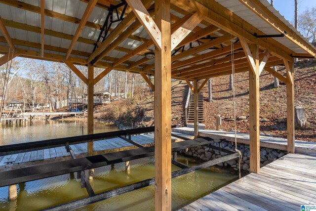 view of dock featuring a water view