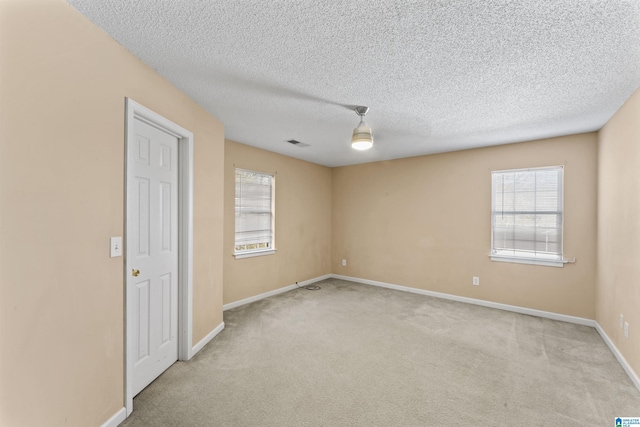 carpeted empty room featuring a wealth of natural light and a textured ceiling