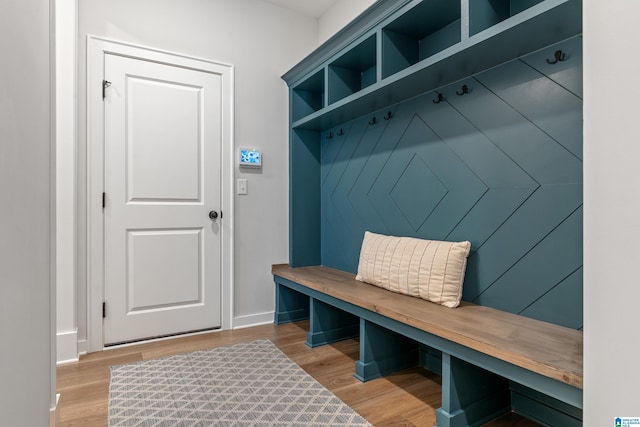 mudroom with wood-type flooring