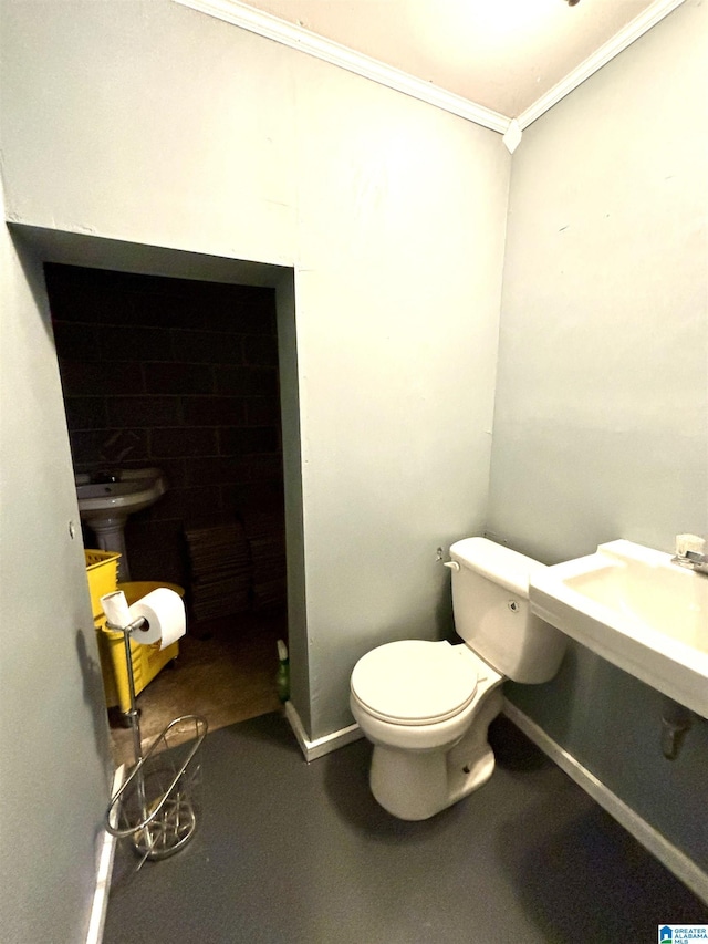 bathroom featuring crown molding and toilet