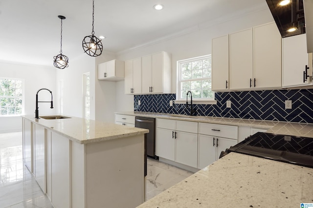 kitchen featuring stainless steel dishwasher, white cabinetry, and sink