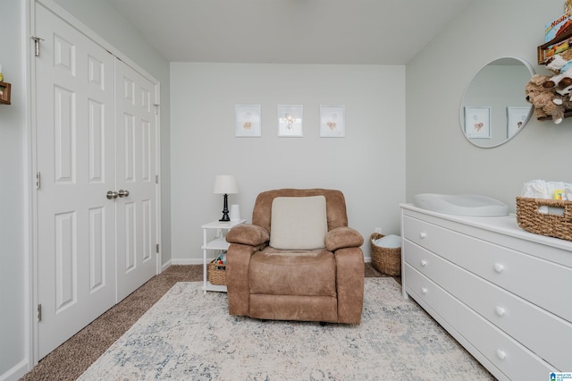 sitting room with carpet flooring