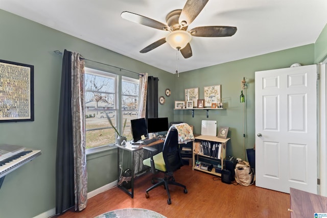 office area featuring hardwood / wood-style floors and ceiling fan