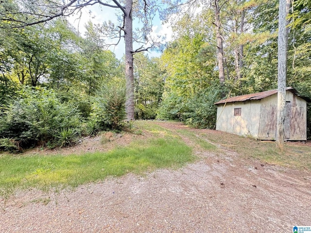 view of yard featuring a shed