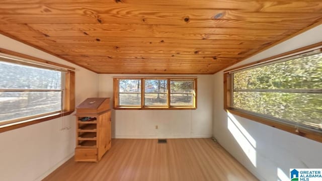 bonus room featuring lofted ceiling, light hardwood / wood-style floors, and wood ceiling