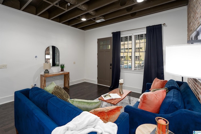 living room featuring dark hardwood / wood-style floors