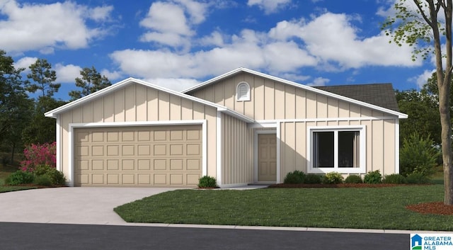 view of front of house featuring a front yard and a garage