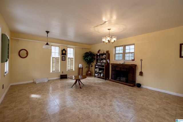 living room with an inviting chandelier