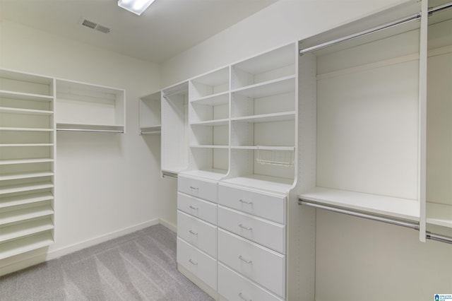 spacious closet featuring light carpet