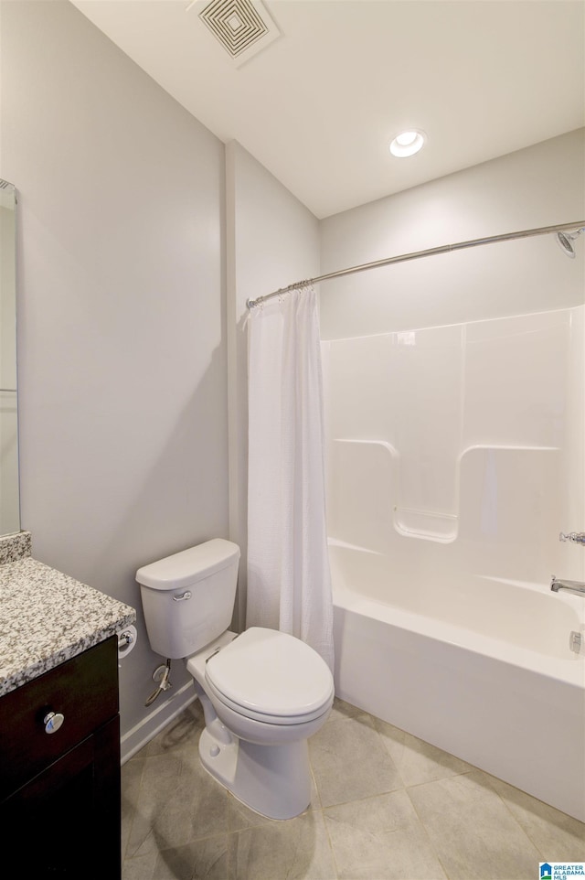 full bathroom featuring vanity, toilet, and shower / bath combo with shower curtain