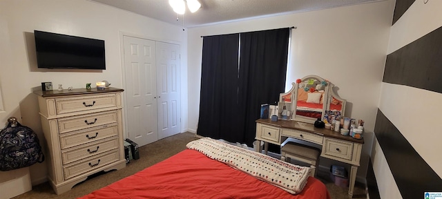 carpeted bedroom with a closet