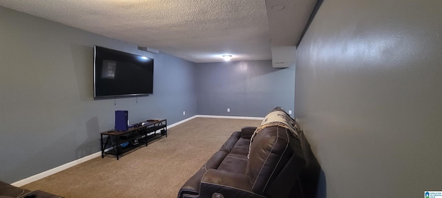 unfurnished living room with a textured ceiling and carpet flooring