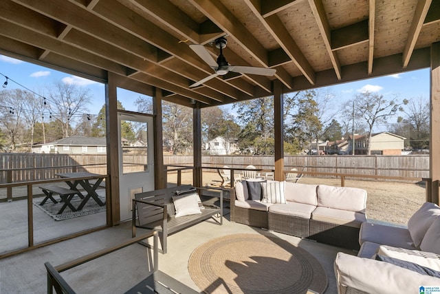 view of patio featuring outdoor lounge area and ceiling fan