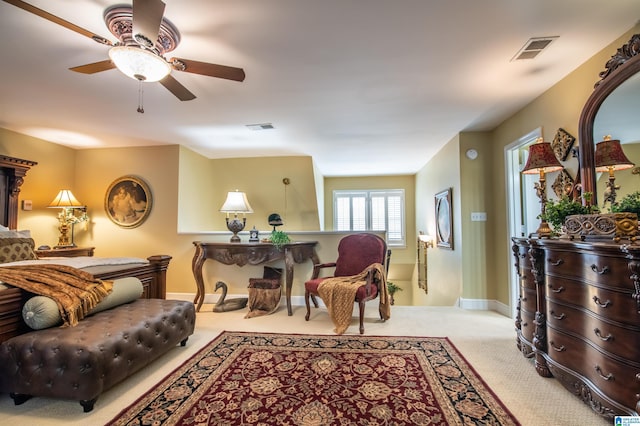 interior space featuring ceiling fan