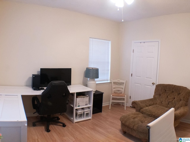 office space with light wood-type flooring