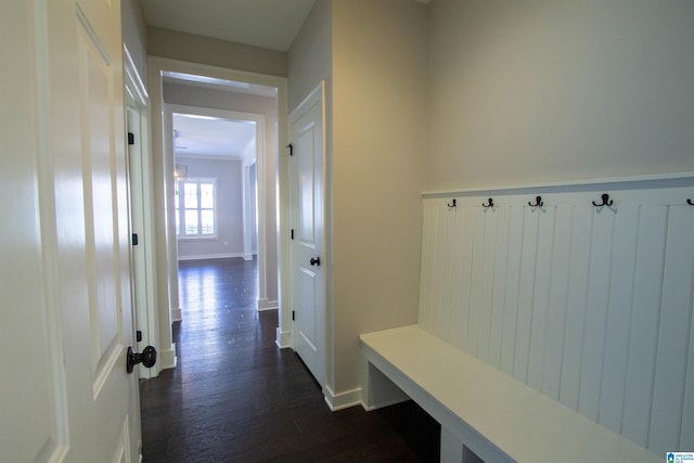 mudroom featuring dark hardwood / wood-style floors