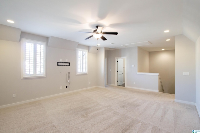 carpeted empty room with ceiling fan