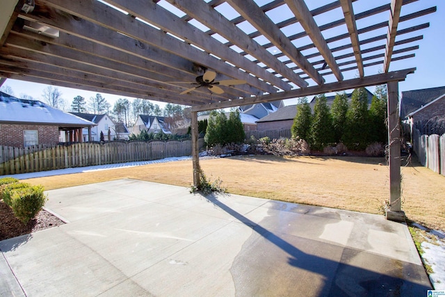 view of patio / terrace featuring a pergola and ceiling fan