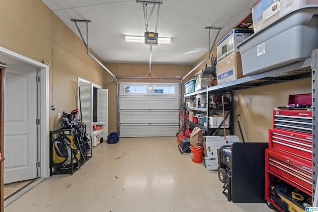 garage with a garage door opener