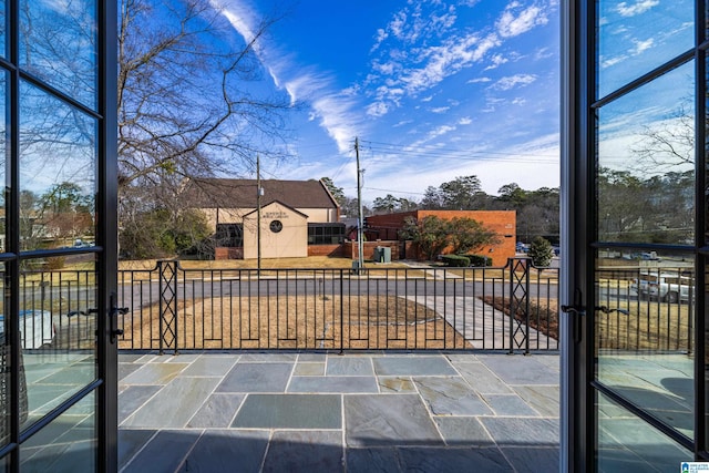 exterior space with a storage shed