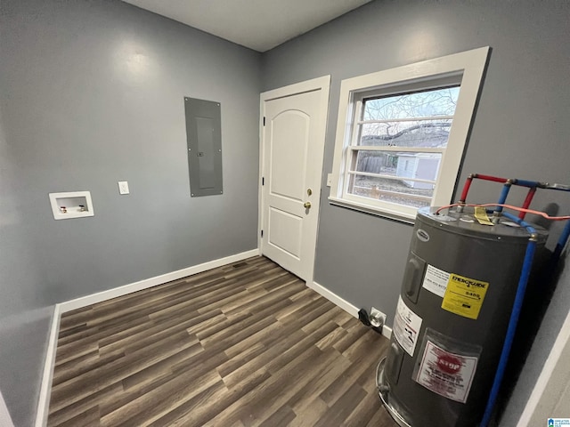 utility room featuring electric panel and water heater