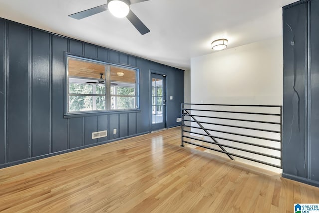 interior space featuring ceiling fan and light hardwood / wood-style flooring