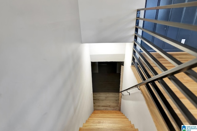 staircase featuring hardwood / wood-style flooring