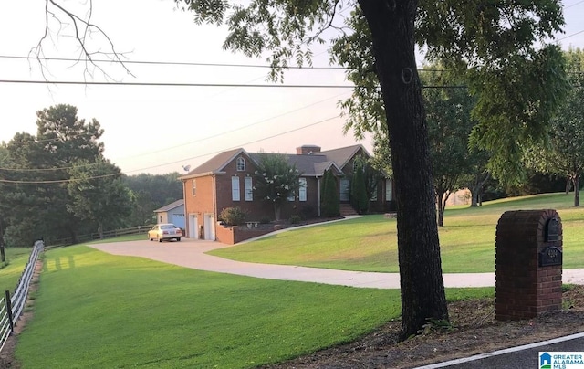 view of yard featuring a garage