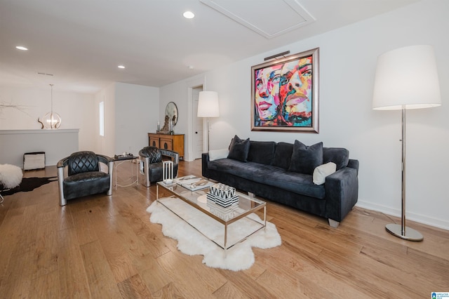 living room with light hardwood / wood-style floors