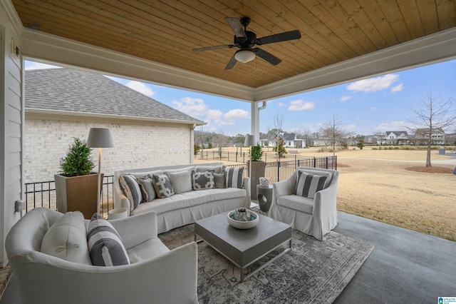 view of patio featuring ceiling fan and outdoor lounge area