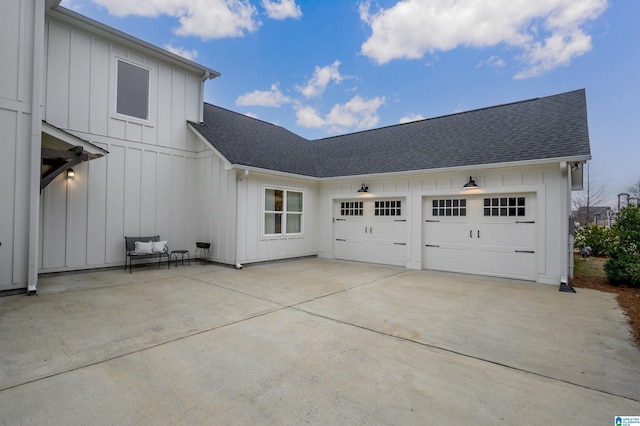 exterior space with a garage