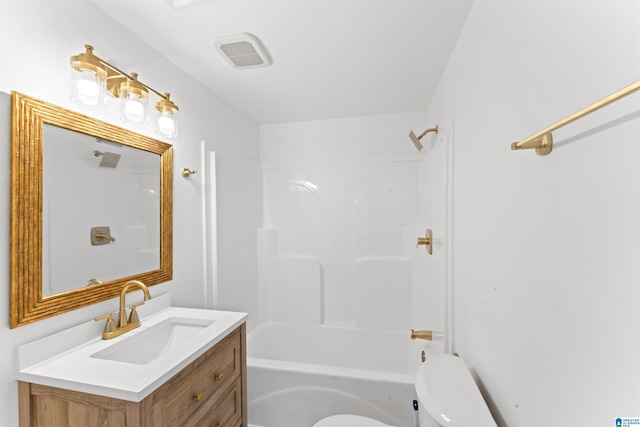 full bathroom with vanity, toilet, and shower / bathtub combination