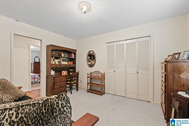 interior space with a textured ceiling and a closet