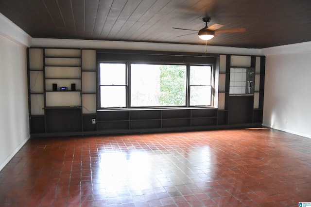 spare room featuring ceiling fan and wooden ceiling