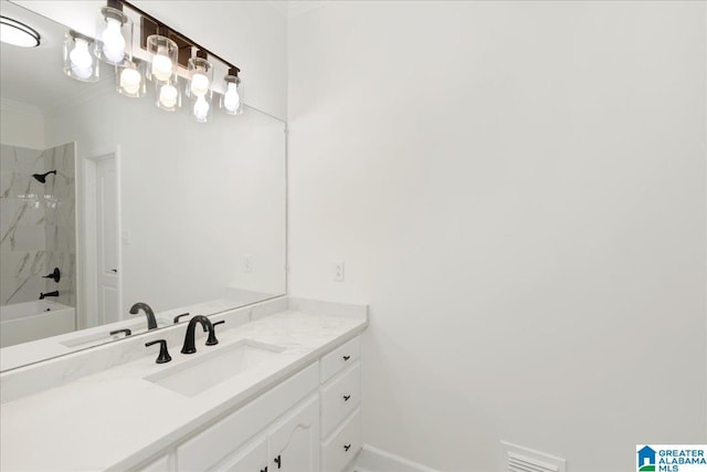 bathroom with vanity and shower / washtub combination