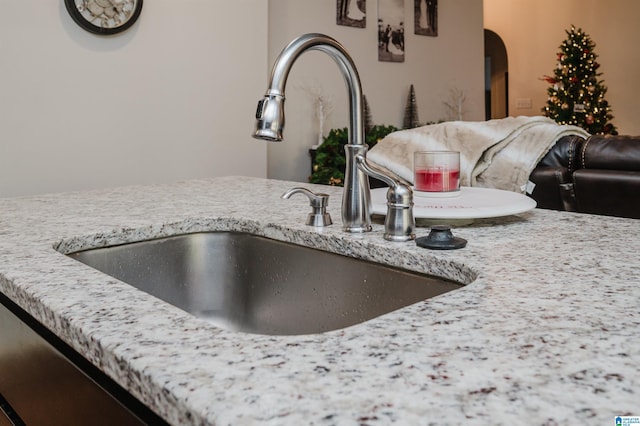 room details with light stone counters and sink