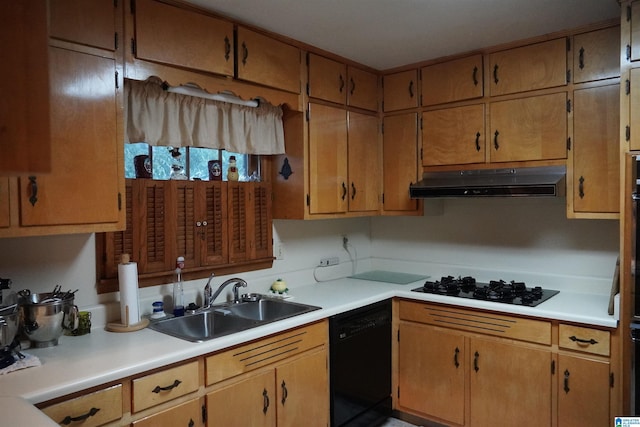 kitchen with gas stovetop, sink, and black dishwasher